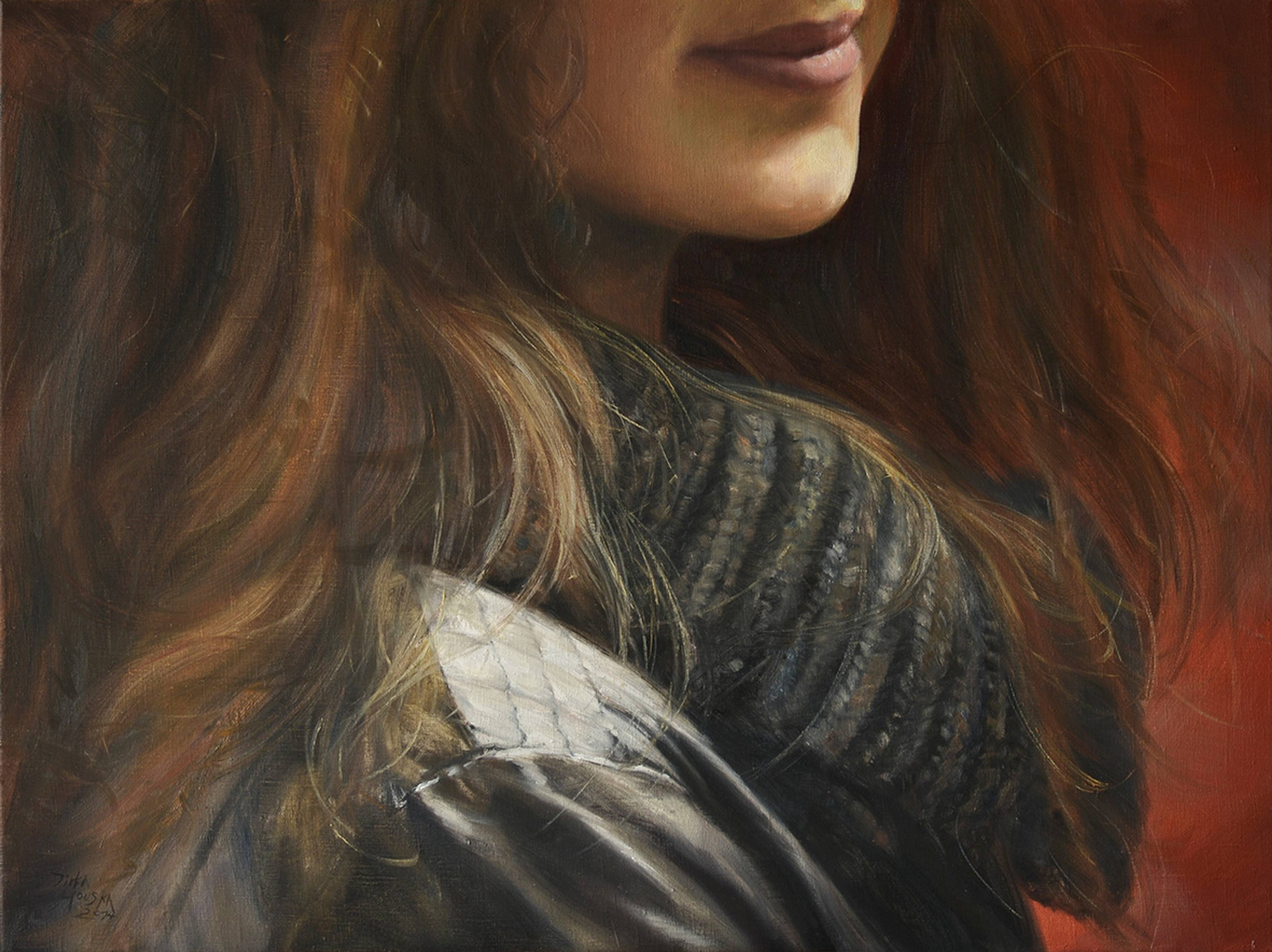 Jirka221401008_J_Houska,_Poloportrét_s_červeným_pozadím,_75x100_cm,_olej_na_plátně